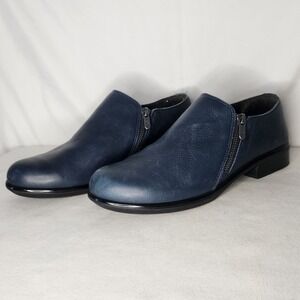 Naot Navy Blue Leather Dual Zip Loafers Womens 40 L9
